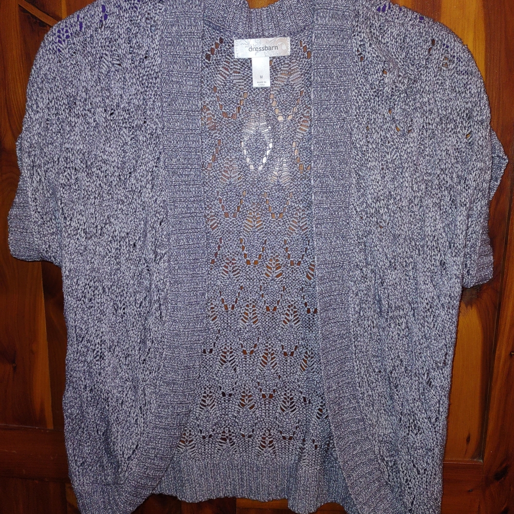 Dressbarn Lavender Open-Knit Short Sleeve Cardigan